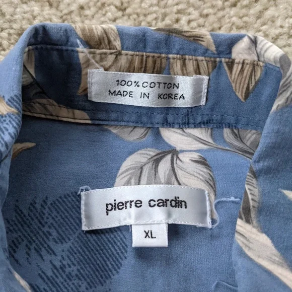 Pierre Cardin Hawaiian Shirt Men's XL Blue Tan Floral * - Picture 9 of 10